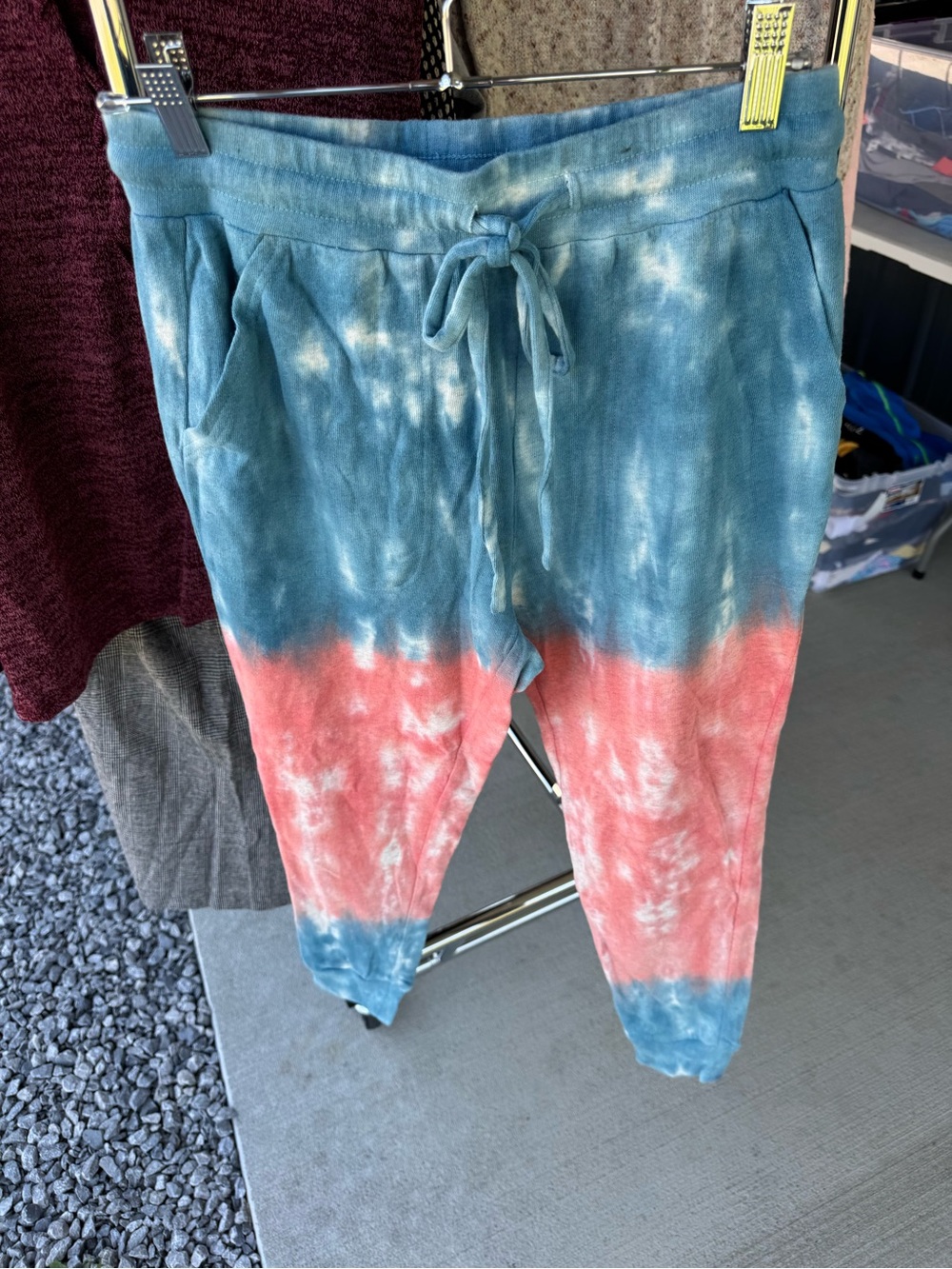 Hem & Thread Blue and Coral Tie-Dye Jogger Pants